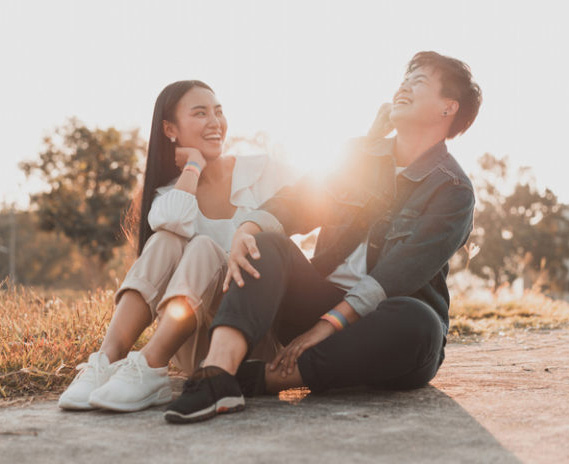 two people laughing